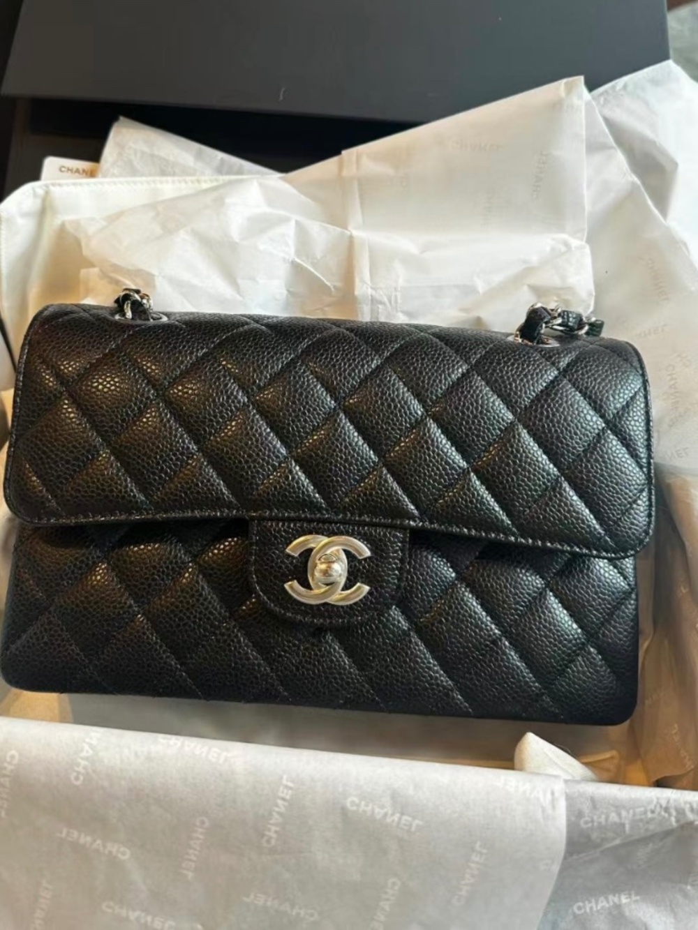 (SOLD) Chanel Black Quilted Caviar Medium Classic Double Flap